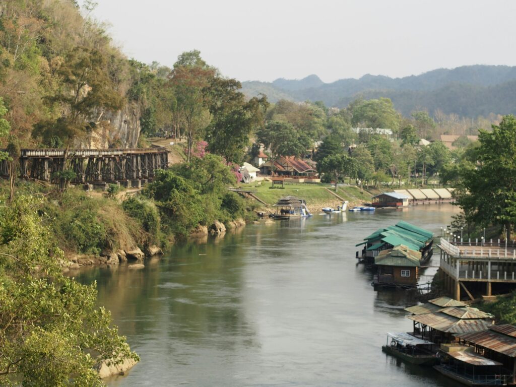Kanchanaburi floating houses river