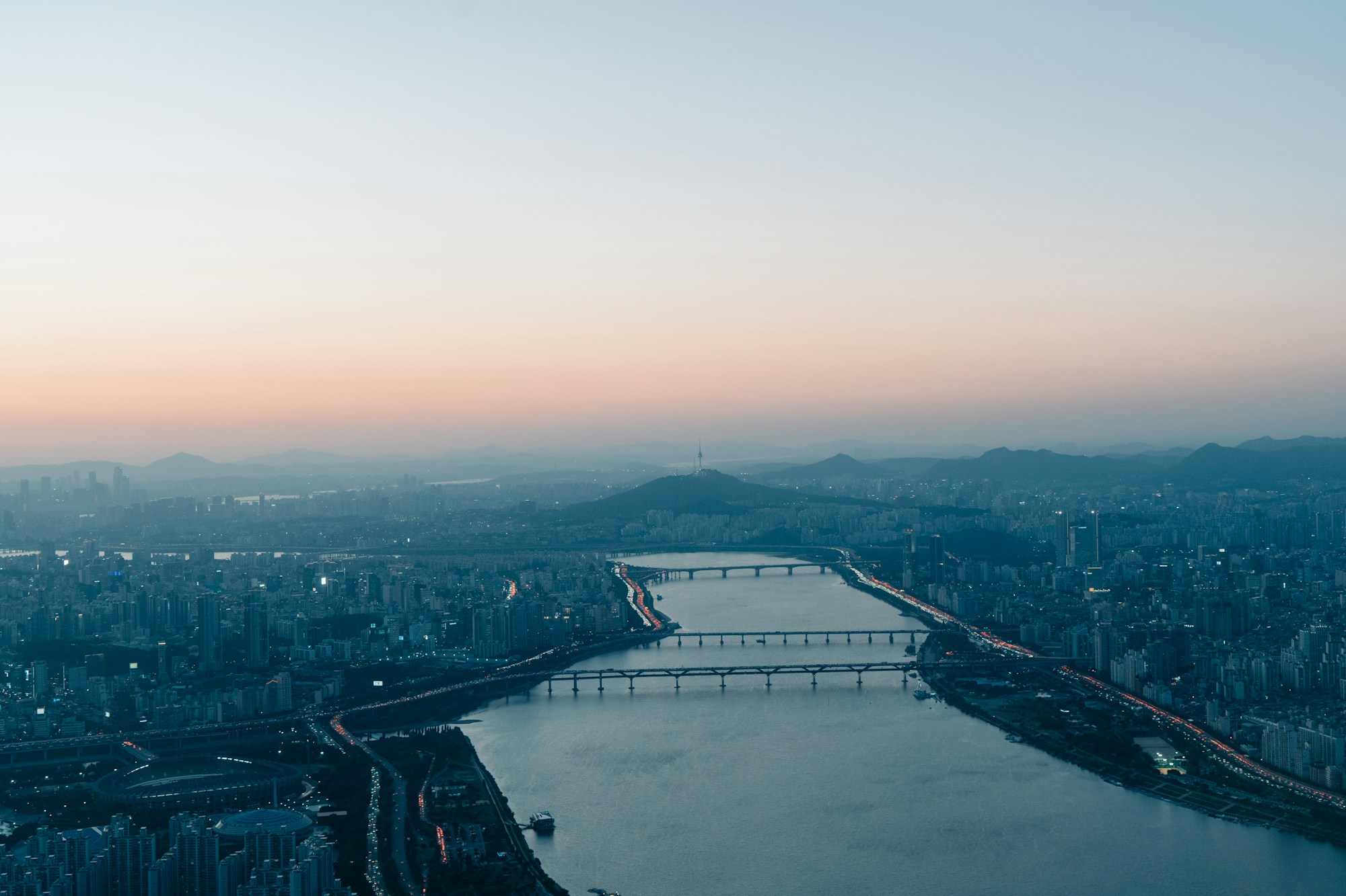 Han River and N Seoul Tower at blue hour — Korea's Table: A Culinary Journey