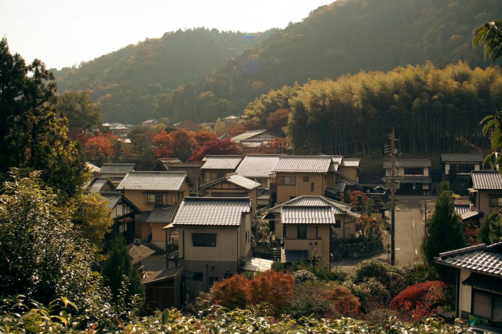 Japanese autumn mountain village