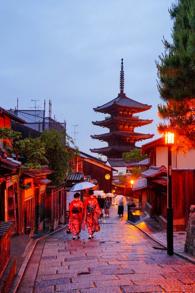 Kyoto geisha walking Gion street