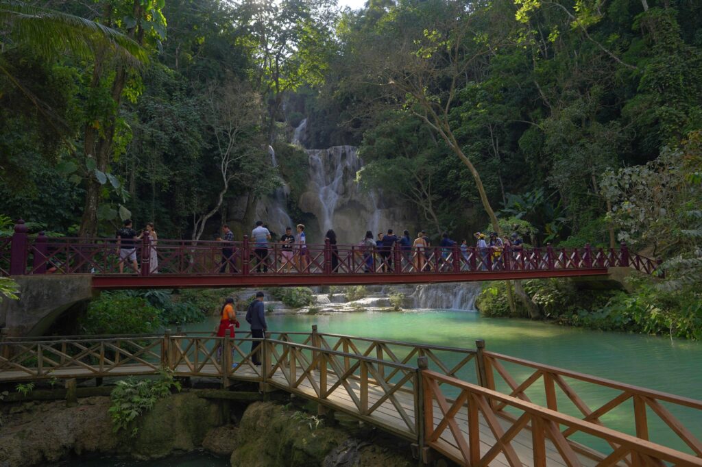 Laos jungle waterfall turquoise