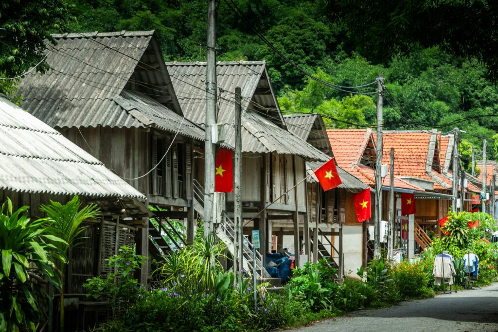 Rice paddies stretching across the Mai Chau valley