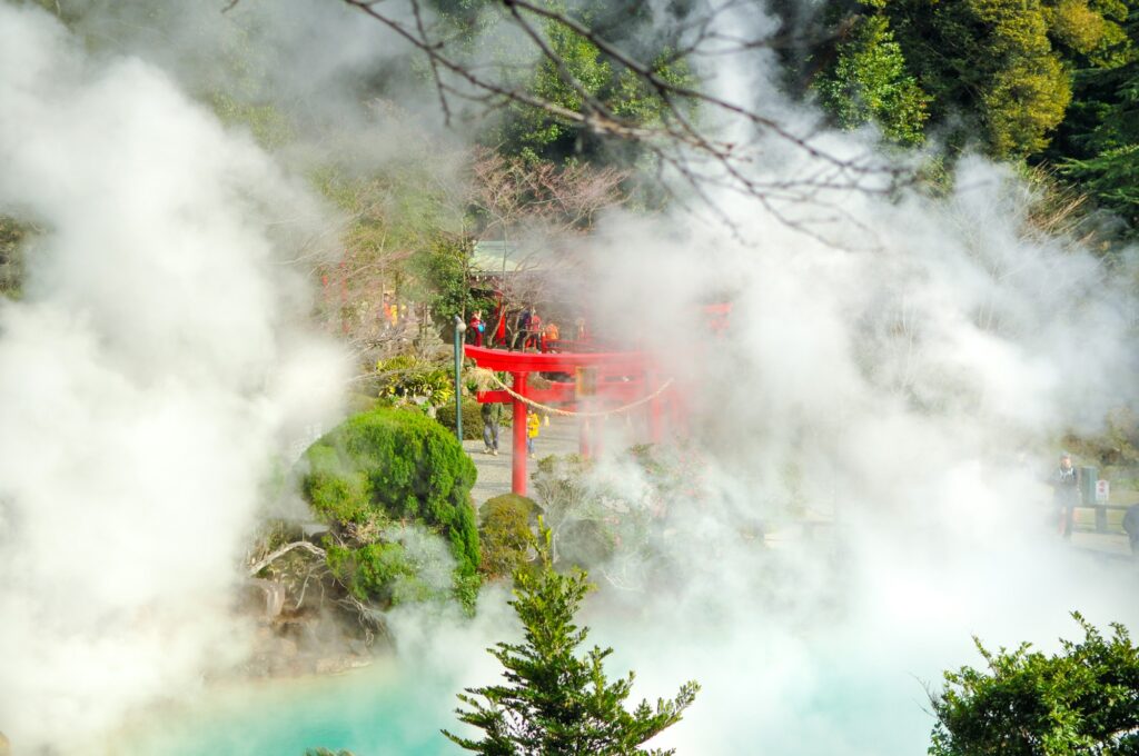 Beppu hot spring town steam
