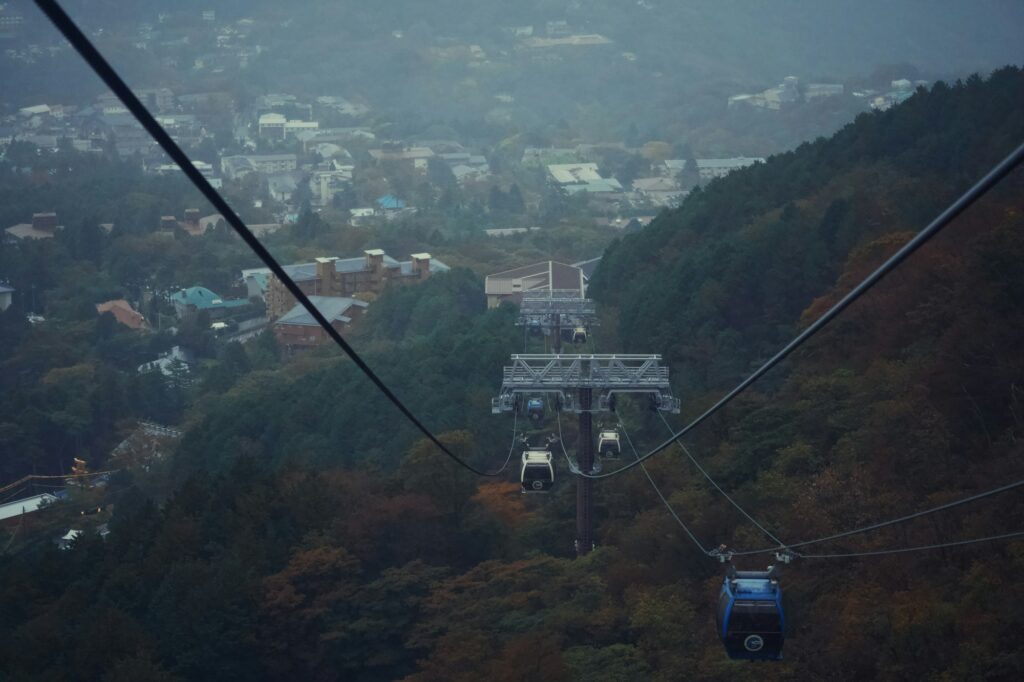 Korean mountain cable car clear forest green