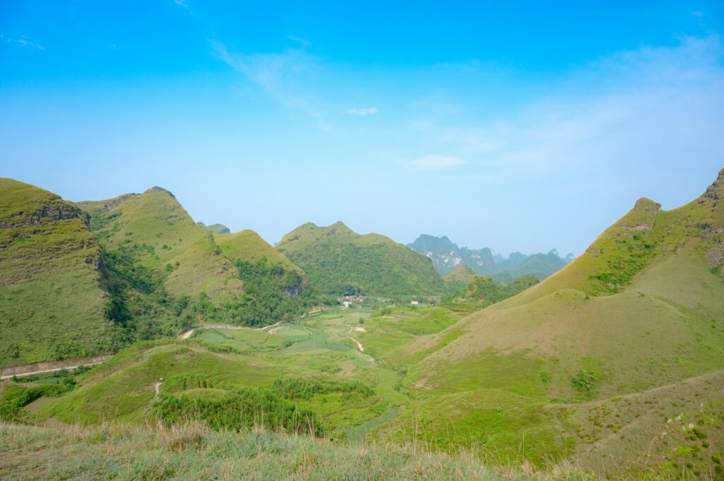 Villagers in indigo dress on a mountain path in northern Vietnam