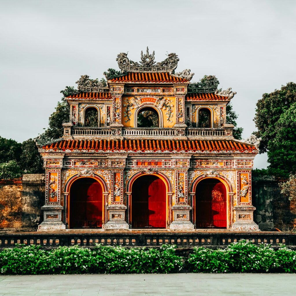 A dragon-carved courtyard within the citadel at Hue