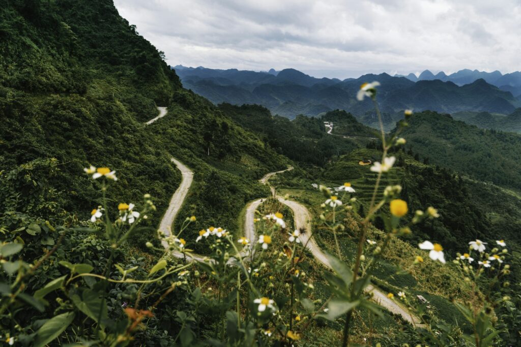 The twin hills and valley view at Quan Ba in Ha Giang